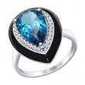 Серебряное кольцо SOKOLOV с ситаллом цвета Лондон топаз, фианитом и эмалью 92011297
