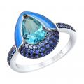 Серебряное кольцо SOKOLOV с ситаллом цвета Лондон топаз, фианитом и эмалью 92011670