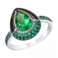 Серебряное кольцо SOKOLOV с ситаллом цвета Изумруд, фианитом и эмалью 92011672