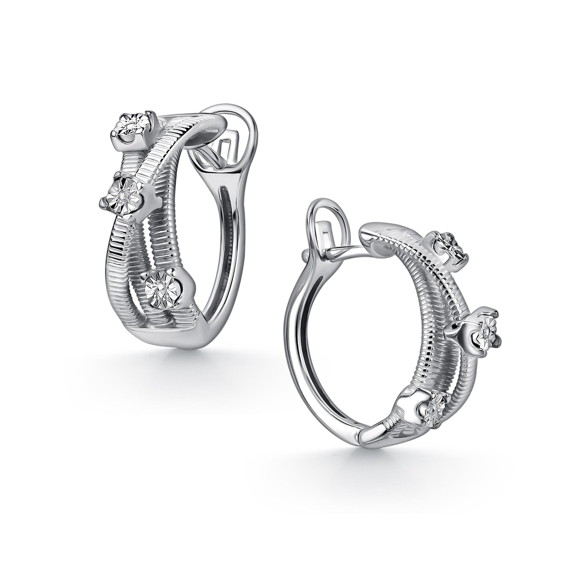 Серебряные серьги АЛЬКОР 02-5577/000Б-00 с бриллиантом