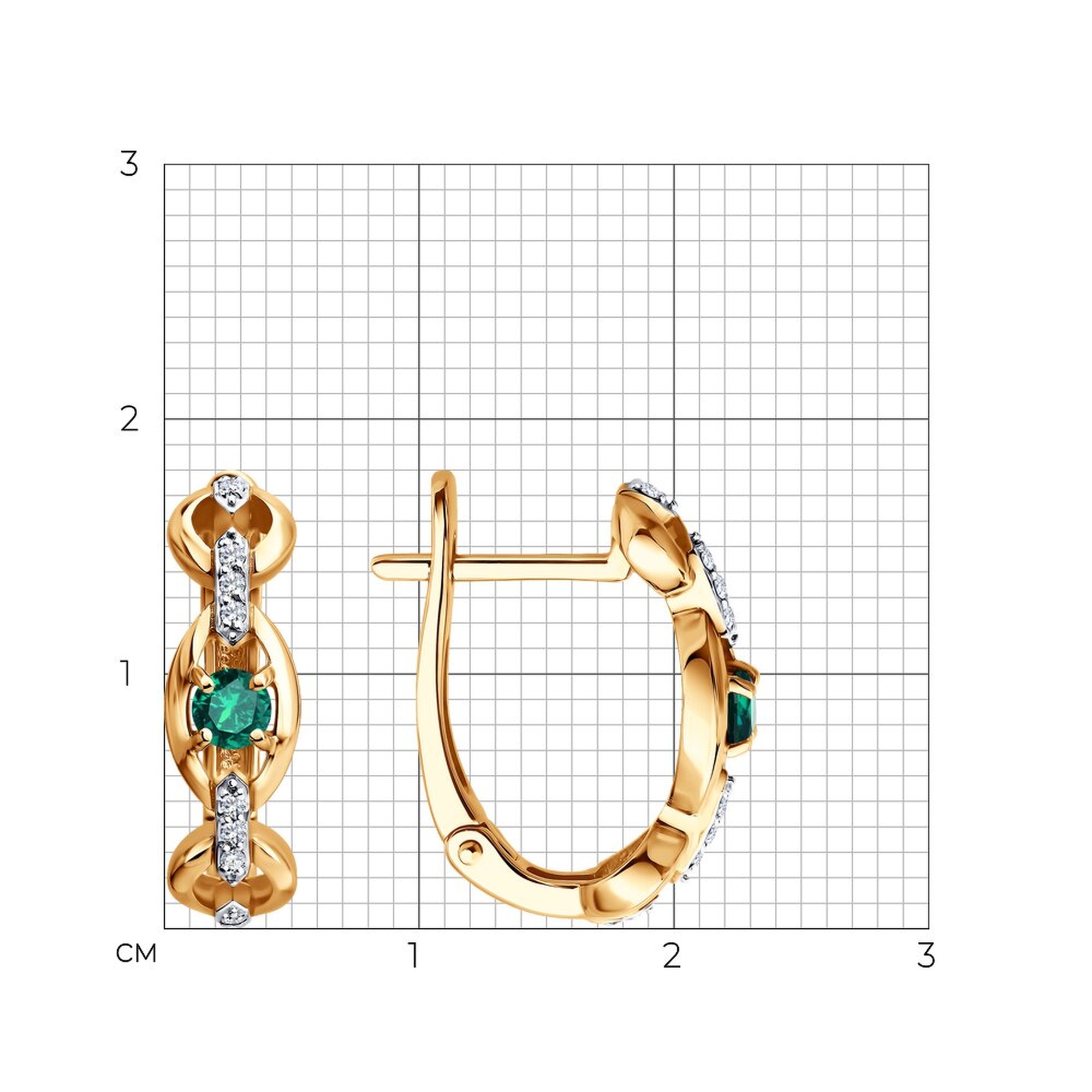 Золотые серьги SOKOLOV 3020768 с бриллиантом и изумрудом