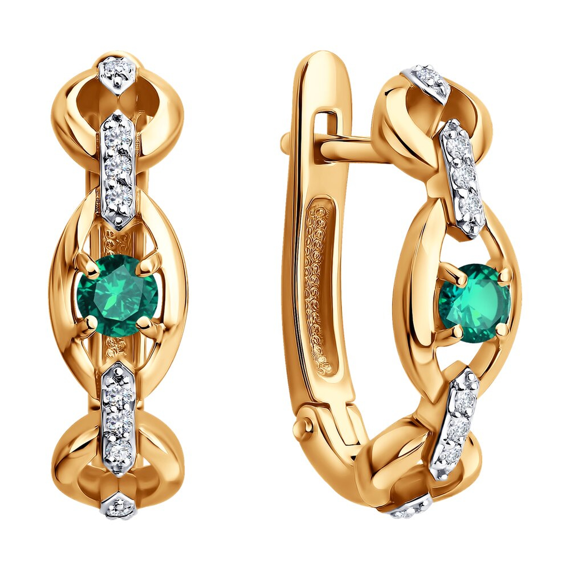 Золотые серьги SOKOLOV 3020768 с бриллиантом и изумрудом