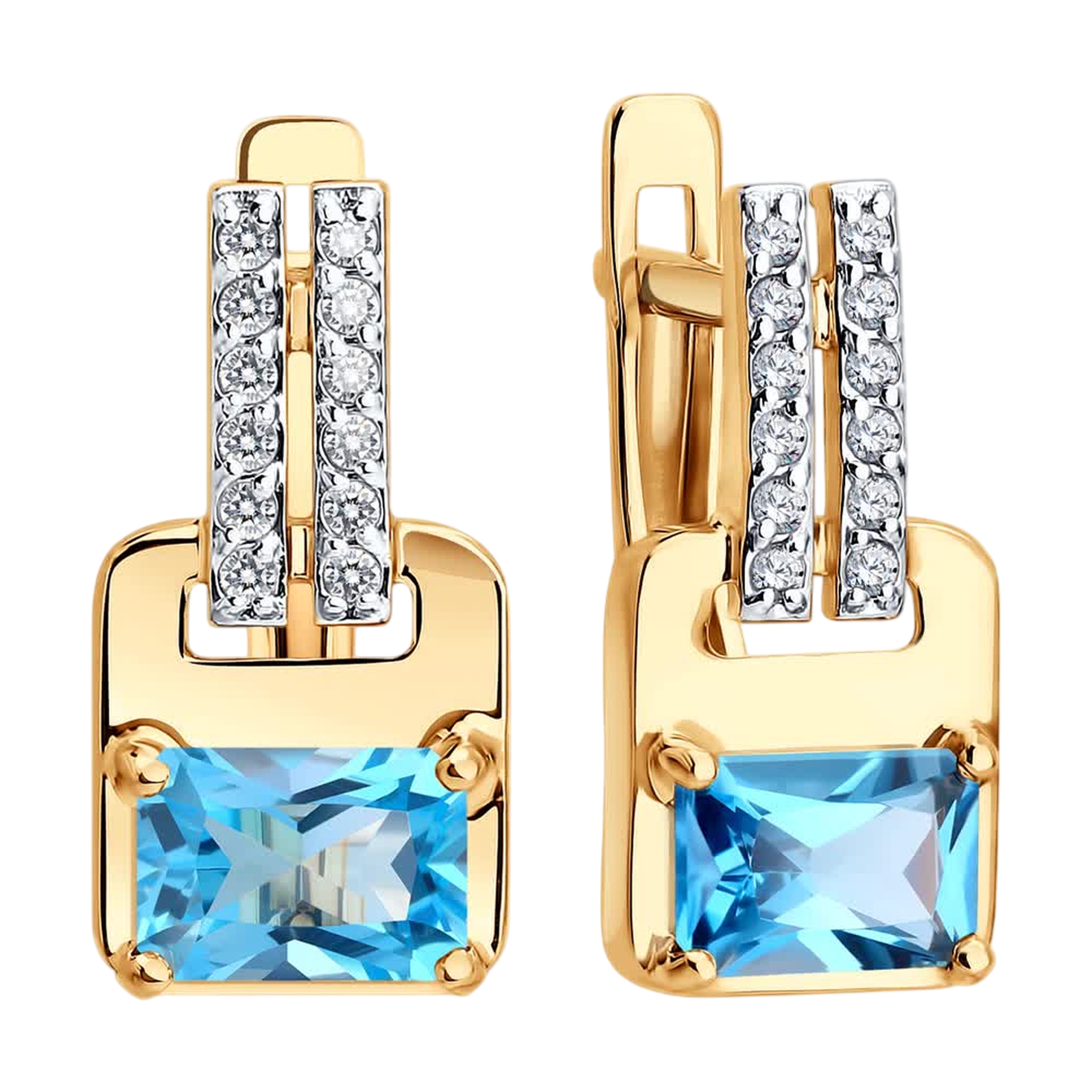 Золотые серьги Diamant 51-320-01285-1 с топазом и фианитом