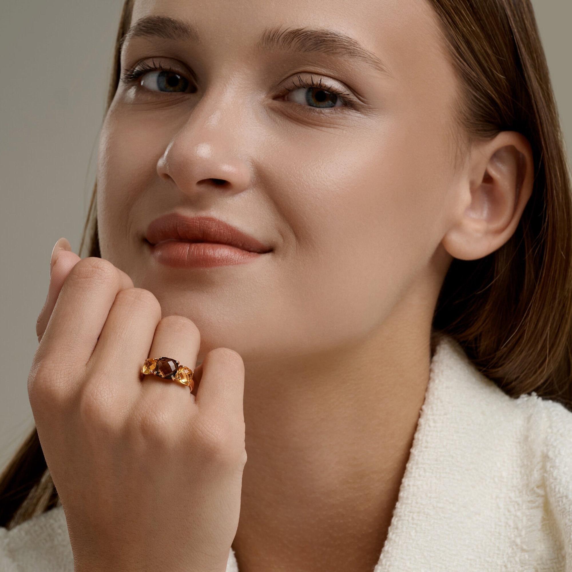 Золотое кольцо SOKOLOV 717303 с цитрином и раухтопазом