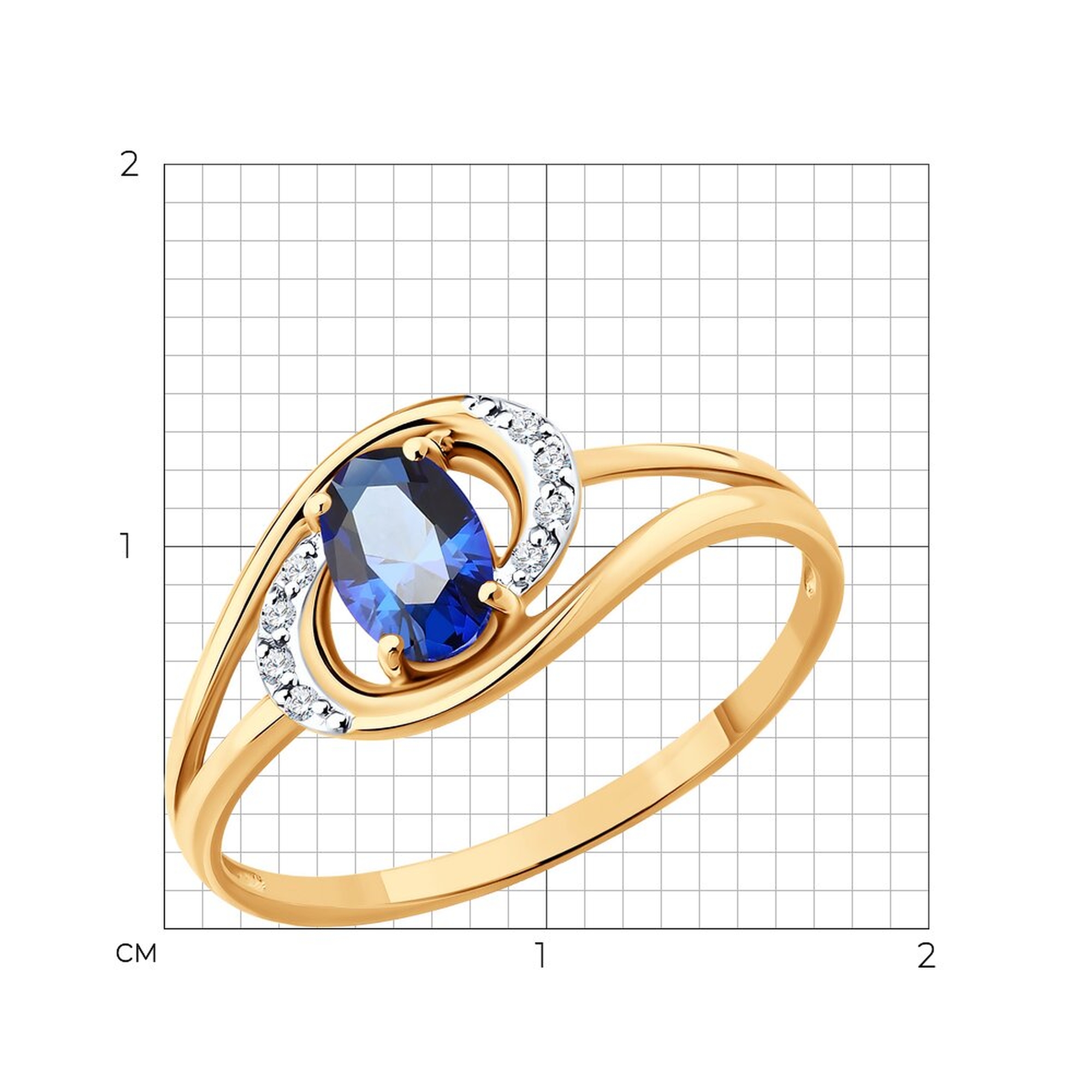 Золотое кольцо SOKOLOV 717346 с фианитом и сапфировым корундом