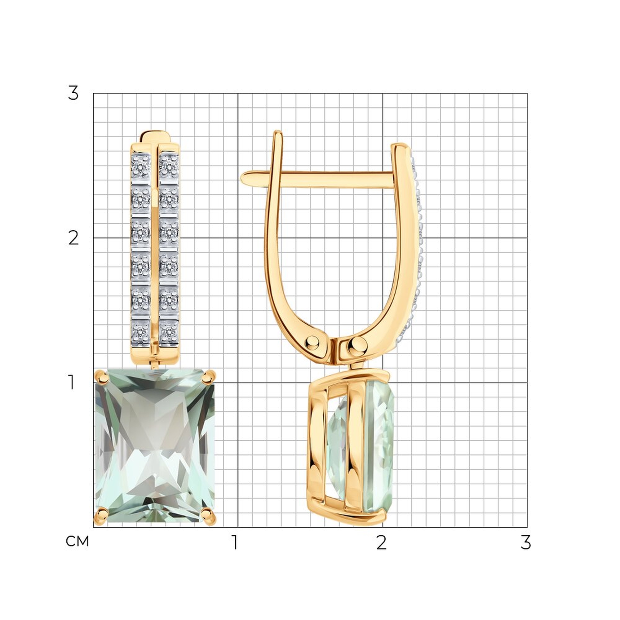 Золотые серьги SOKOLOV 72-00516 с бриллиантом и празиолитом