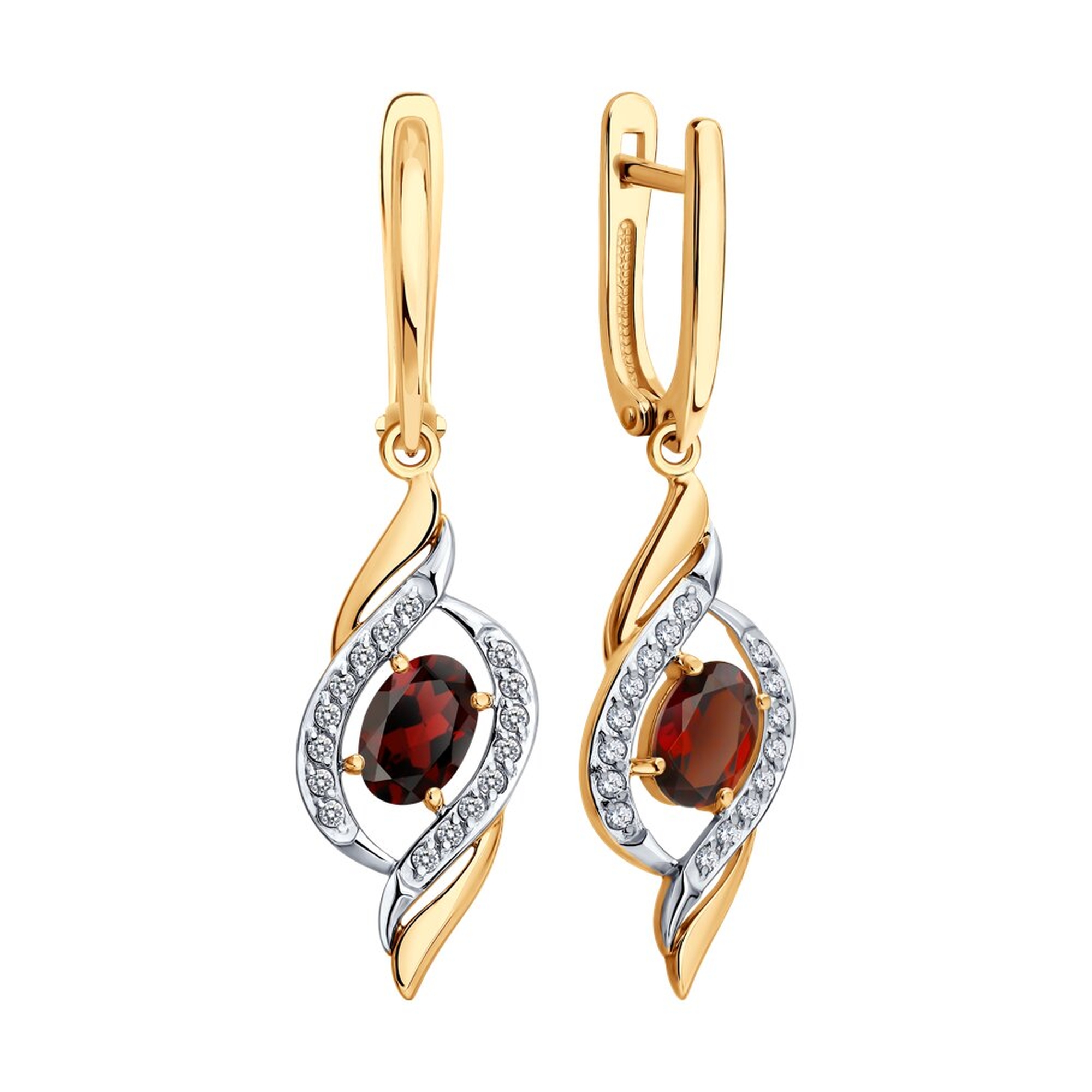 Золотые серьги SOKOLOV 729313 с фианитом и гранатом