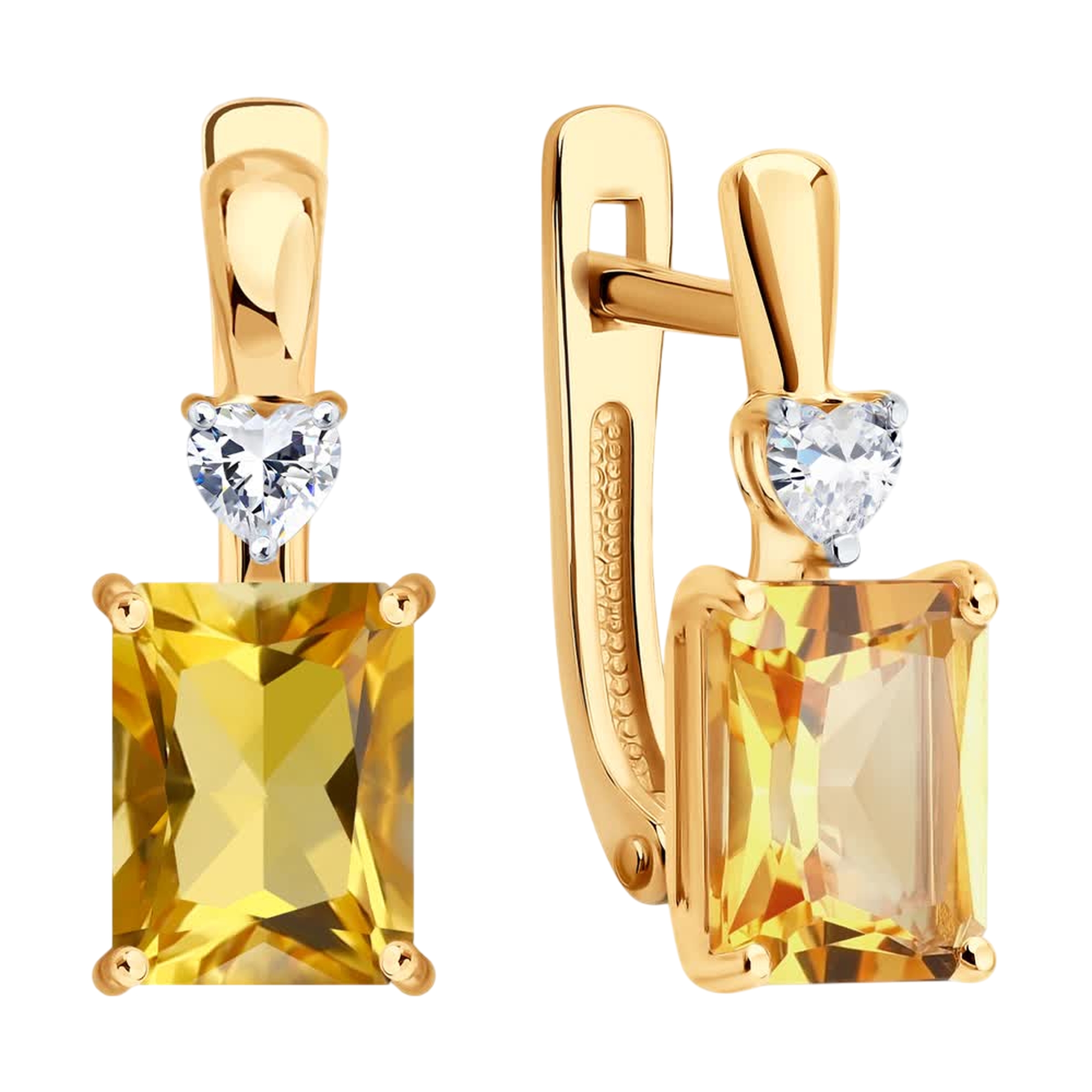 Золотые серьги SOKOLOV 729341 с фианитом и цитрином