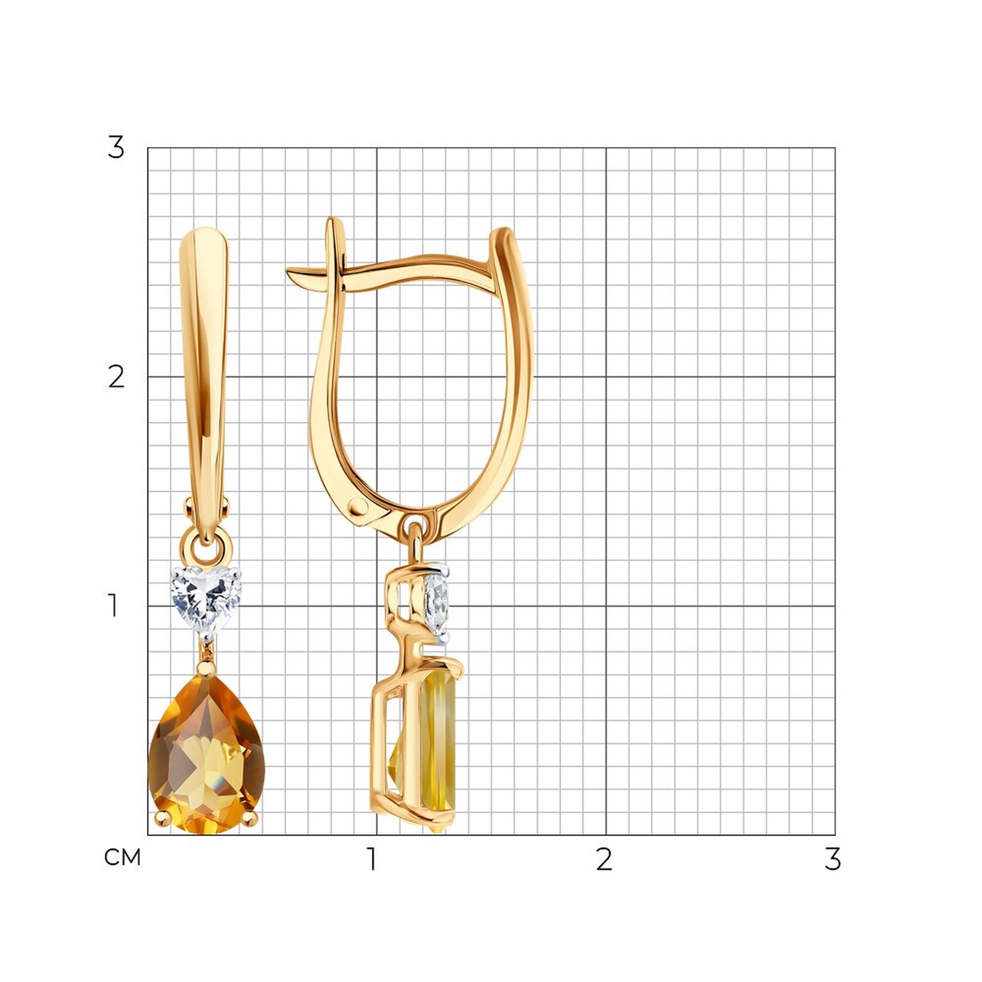 Золотые серьги SOKOLOV 729365 с фианитом и цитрином