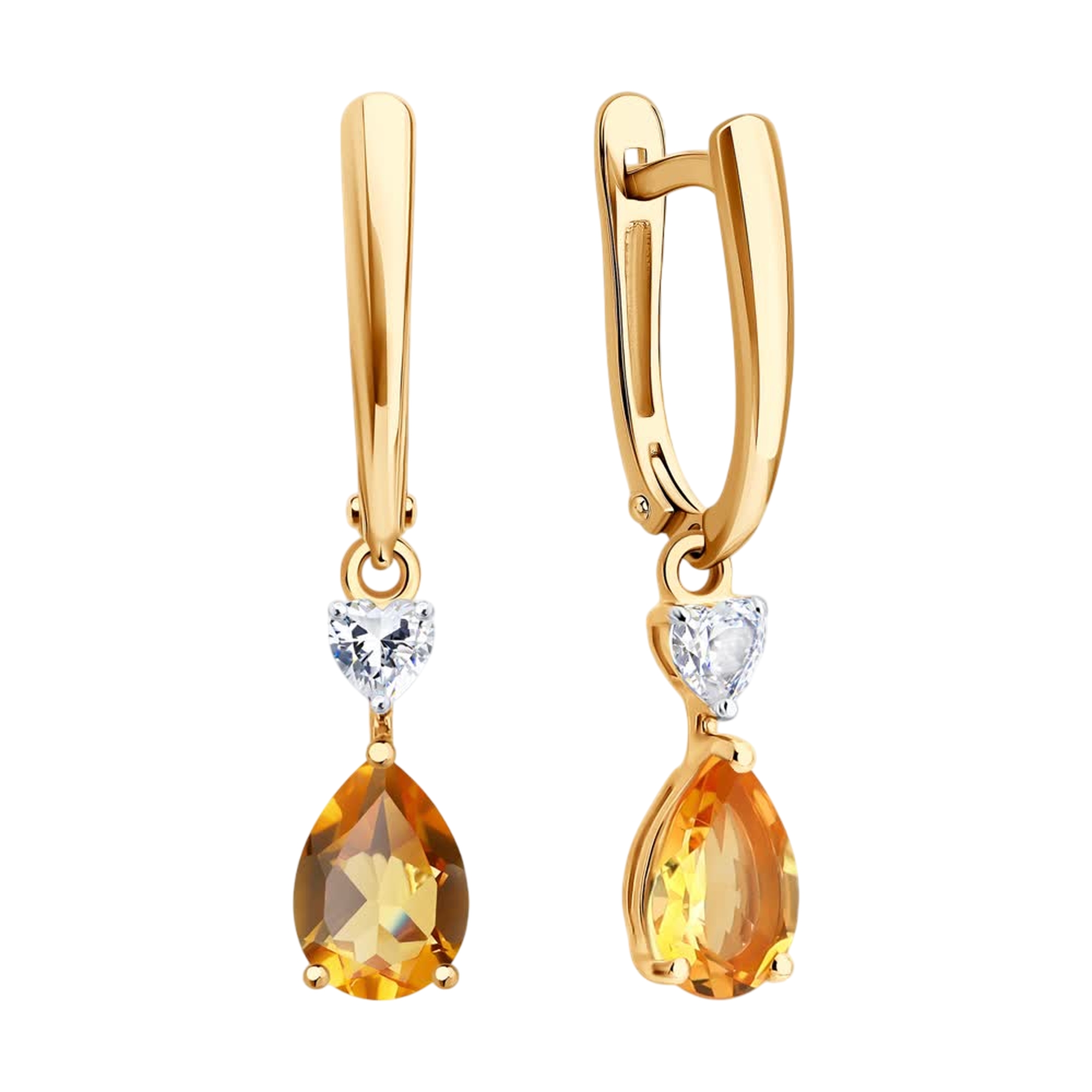 Золотые серьги SOKOLOV 729365 с фианитом и цитрином