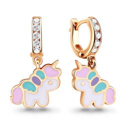 Серьги из золочёного серебра AQUAMARINE А46833А-п с фианитом и эмалью А46833А-п фото