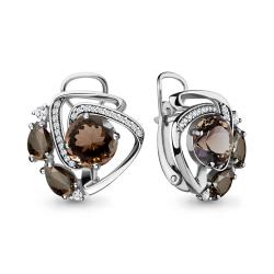 Серебряные серьги AQUAMARINE А4709001А с фианитом и кварцем А4709001А фото