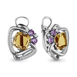 Серебряные серьги AQUAMARINE А47091601А с фианитом, аметистом, кварцем и миксом камней А47091601А фото