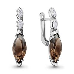 Серебряные серьги AQUAMARINE А4713101 с фианитом и кварцем А4713101 фото