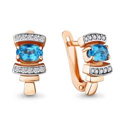 Серьги из золочёного серебра AQUAMARINE А4723205А-пк с топазом и фианитом А4723205А-пк фото