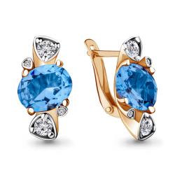 Серьги из золочёного серебра AQUAMARINE А4728392А-пк с топазом и фианитом А4728392А-пк фото