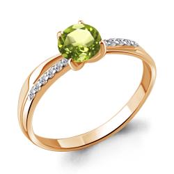 Кольцо из золочёного серебра AQUAMARINE А6511907А-п с фианитом и хризолитом А6511907А-п фото