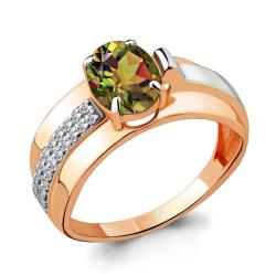 Кольцо из золочёного серебра AQUAMARINE А6593319А-пк с фианитом и султанитом А6593319А-пк фото