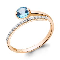 Кольцо из золочёного серебра AQUAMARINE А6961405А-п с топазом и фианитом А6961405А-п фото
