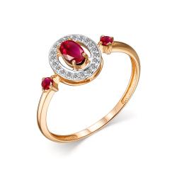 Золотое кольцо АЛЬКОР 13958-103 с бриллиантом и рубином 13958-103 фото