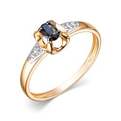 Золотое кольцо АЛЬКОР 15375-102 с бриллиантом и сапфиром 15375-102 фото