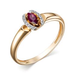 Золотое кольцо АЛЬКОР 15376-103 с бриллиантом и рубином 15376-103 фото