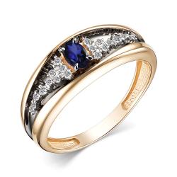 Золотое кольцо АЛЬКОР 15771-902 с бриллиантом и сапфиром 15771-902 фото