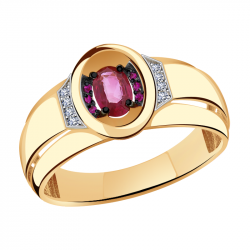 Золотое кольцо Александра 4011704ск с бриллиантом и рубином 4011704ск фото