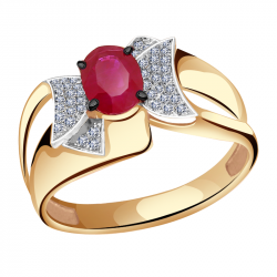 Золотое кольцо Александра 4011959ск с бриллиантом и рубином 4011959ск фото