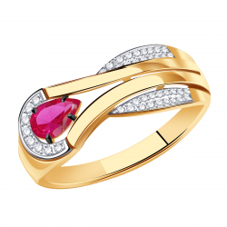 Золотое кольцо Александра 4011971ск с бриллиантом и рубином 4011971ск фото
