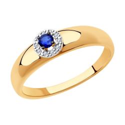 Золотое кольцо Diamant 51-210-00826-1 с бриллиантом и сапфиром 51-210-00826-1 фото
