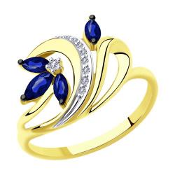 Кольцо из лимонного золота Diamant 53-210-00719-1 с бриллиантом и сапфиром 53-210-00719-1 фото