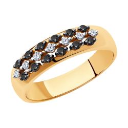 Золотое кольцо SOKOLOV 7010061 с бриллиантом и чёрным бриллиантом 7010061 фото