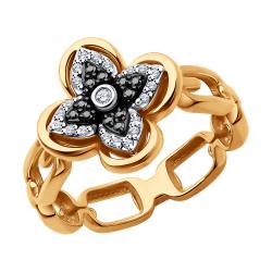Золотое кольцо SOKOLOV 7010144 с бриллиантом и чёрным бриллиантом 7010144 фото