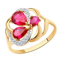 Золотое кольцо SOKOLOV 714758 с фианитом и рубиновым корундом 714758 фото