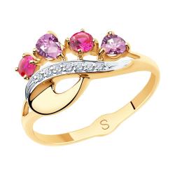 Золотое кольцо SOKOLOV 715551 с фианитом, родолитом и рубиновым корундом 715551 фото