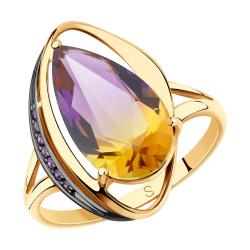 Золотое кольцо SOKOLOV с ситаллом цвета Аметрин и фианитом 715699 715699 фото