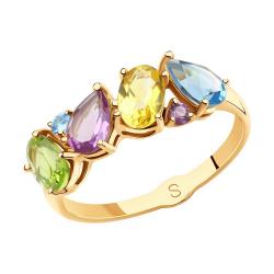 Золотое кольцо SOKOLOV 715897 с топазом, аметистом, хризолитом, цитрином и миксом камней 715897 фото