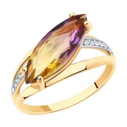 Золотое кольцо SOKOLOV с ситаллом цвета Аметрин и фианитом 715917 715917 фото