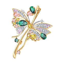 Золотая брошь SOKOLOV 740348 с фианитом, цитрином, миксом камней, Swarovski, турмалином и морганитом 740348 фото