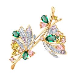 Золотая брошь SOKOLOV 740349 с фианитом, цитрином, миксом камней, Swarovski, турмалином и морганитом 740349 фото