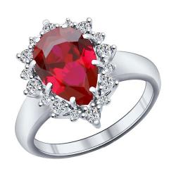 Серебряное кольцо SOKOLOV 84010014 с фианитом и рубиновым корундом 84010014 фото