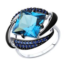 Серебряное кольцо SOKOLOV с ситаллом цвета Лондон топаз, фианитом и эмалью 92011300 92011300 фото