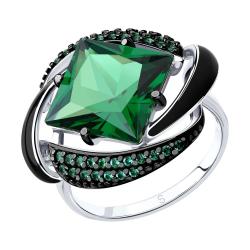 Серебряное кольцо SOKOLOV с ситаллом цвета Кварц, фианитом и эмалью 92011302 92011302 фото