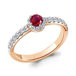 Золотое кольцо AQUAMARINE 960460кр с бриллиантом и рубином 960460кр фото