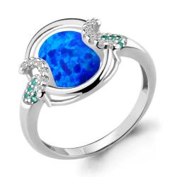 Серебряное кольцо AQUAMARINE А6599195Г с фианитом, опалом, гидротермальным изумрудом и миксом камней А6599195Г фото