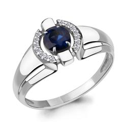 Серебряное кольцо AQUAMARINE А68460АБ с фианитом и гидротермальным сапфиром А68460АБ фото