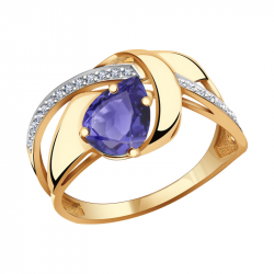 Золотое кольцо Александра с ситаллом цвета Танзанит и фианитом кл2539-73ск кл2539-73ск фото