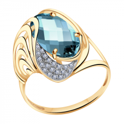 Золотое кольцо Александра с ситаллом цвета Лондон топаз и фианитом кл2589-58ск-1 кл2589-58ск-1 фото