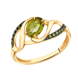 Золотое кольцо Александра с ситаллом цвета Султанит и фианитом кл2641-48ск-са кл2641-48ск-са фото